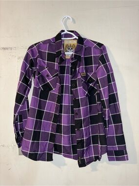 Dixxon Flannel Co. The Crown Purple Black Plaid Button Up Women’s Small